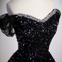 Black Sequins Off the Shoulder Formal Evening Dress - Thumbnail 1