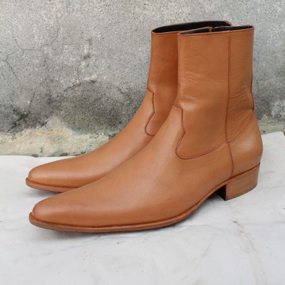 Crafted leather handmade men light brown cowboy boot - Thumbnail 2