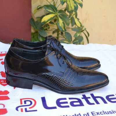 Crafted leather black crocodile texture leather classic alligator dress shoes - Thumbnail 4