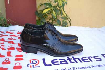 Crafted Leather Black Crocodile Texture Leather Classic Alligator Dress Shoes