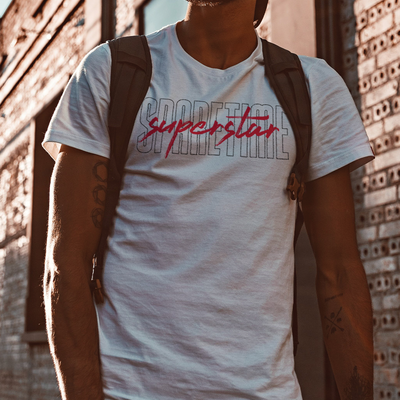 "red script" superstar shirt