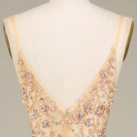 Charming Golden A Line Spaghetti Straps Long Prom Dress With Beading KPP1744 - Thumbnail 4