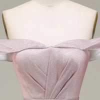 Sparkly Gradient Grey Pink A Line Off The Shoulder Pleated Prom Dress KPP1746 - Thumbnail 2