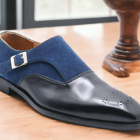 Handmade Men's Two tone Buckle Brogue Leather & SuedeToe Dress Shoes - Thumbnail 1