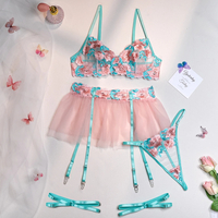 4-Piece Floral Embroidery Lingerie Set - Thumbnail 5