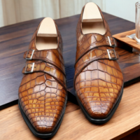 Handmade Men's Alligator Leather Double Buckle Dress Shoes - Thumbnail 1