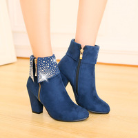 Large size high heel thick heel rhinestone short boots women's wedding boots 3 colors - Thumbnail 2