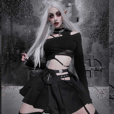 Street trendsetters asymmetrical mesh hollowed out patchwork women's top