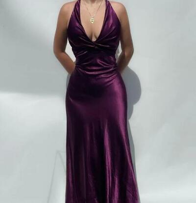 Simple Halter Purple Long Party Dress