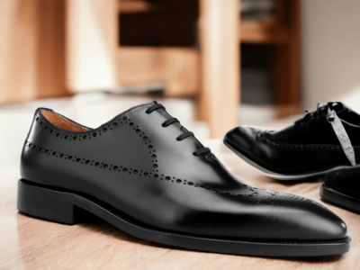 Handmade Men's Black Leather Lace up Dress Shoes