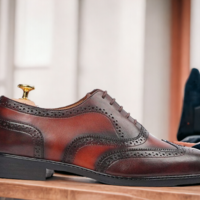 Handmade Men's TwoTone Leather Lace up Wing tip Dress shoes - Thumbnail 1