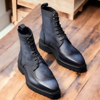 Handmade Men's Blue Leather Lace up Wing ip Ankle Boot - Thumbnail 1