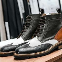 Handmade Men's Four tone Leather Wing tip Lace up Ankle Boot - Thumbnail 1