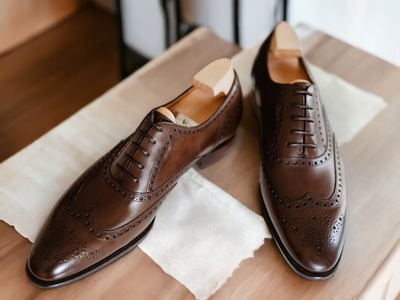 Handmade Brown Leather Lace up Wing Tip Office Shoes