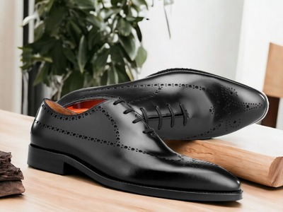 Handmade Men's Black Leather Lace up Dress Shoes