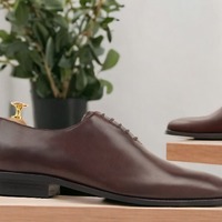 Handmade Men's Brown Leather Lace up Dress Shoes - Thumbnail 1