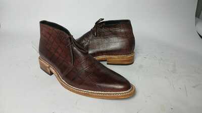 New Mens Handmade Crocodie Leather Boots