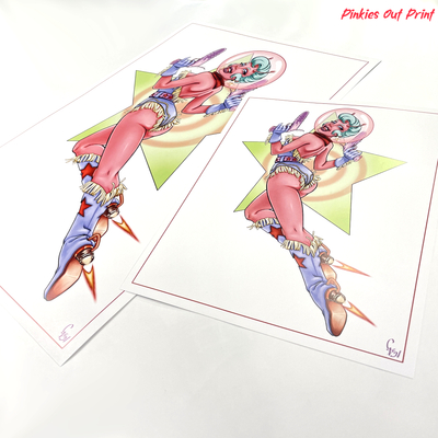 Pinkies out monstergirl alien cowgirl pinup print