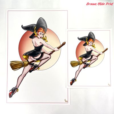 Broom hilda monstergirl witch print