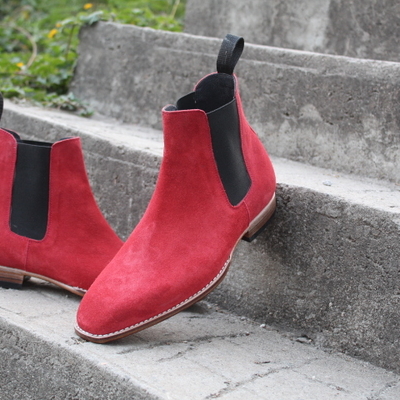 Red suede leather chelsea boot handmade  - Thumbnail 4