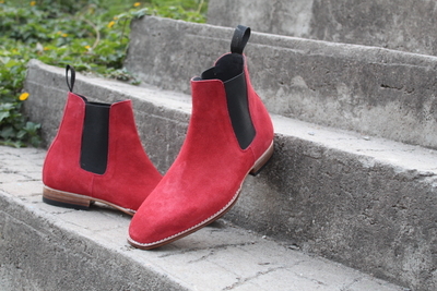 Red Suede Leather Chelsea Boot Handmade 