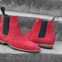 Red Suede Leather Chelsea Boot Handmade  - Thumbnail 1
