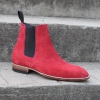 Red Suede Leather Chelsea Boot Handmade  - Thumbnail 2