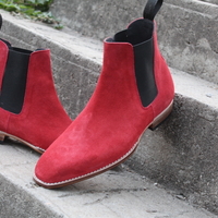 Red Suede Leather Chelsea Boot Handmade  - Thumbnail 3