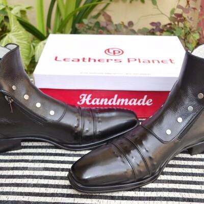 Jo ghost italian black leather buckle jodhpur boots with zippers and buttons - Thumbnail 3