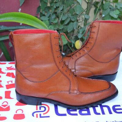  crafted leather brown ankle high lace up dress boot - Thumbnail 5