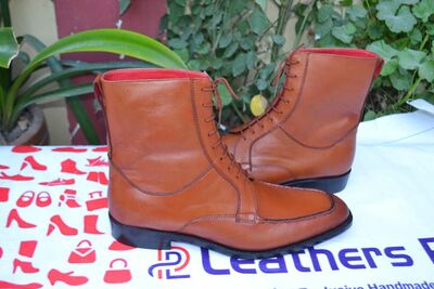  Crafted Leather Brown Ankle High Lace up Dress Boot