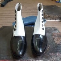 Crafted Leather Men Black Leather and White Suede Button Ankle High Dress Boot - Thumbnail 4