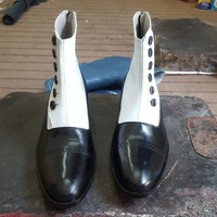 Crafted Leather Men Black Leather and White Suede Button Ankle High Dress Boot - Thumbnail 2