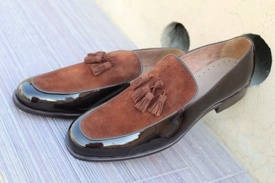 Crafted Leather Brown Patent Suede Leather Tassel Loafers Dress Shoes