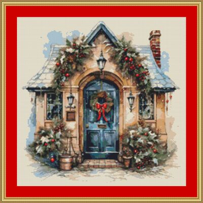 Christmas cottage cross stitch pattern