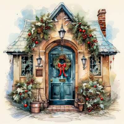 Christmas cottage cross stitch pattern