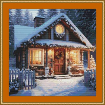 Christmas cottage i cross stitch pattern