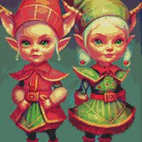 Christmas Elves Cross Stitch Pattern - Thumbnail 1