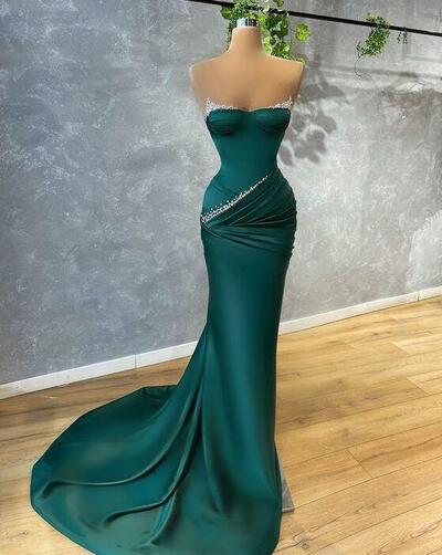 Mermaid Green Beading Long Evening Prom Dresses