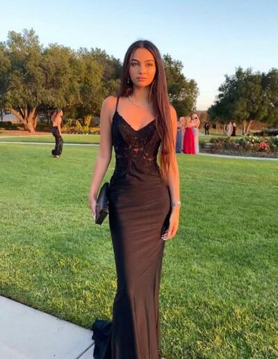 A Line Black Long Prom Dress with Lace