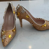 Custom Crystal Pointy Toe Heels Brown Crystals - Thumbnail 1