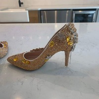 Custom Crystal Pointy Toe Heels Brown Crystals - Thumbnail 2