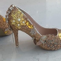 Custom Crystal Pointy Toe Heels Brown Crystals - Thumbnail 3