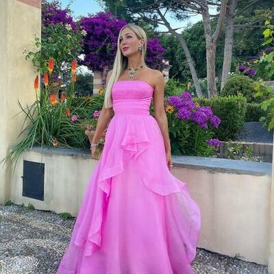A line hot pink strapless long prom dresses party dresses - Thumbnail 4