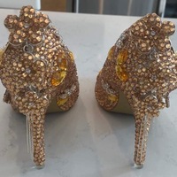 Custom Crystal Pointy Toe Heels Brown Crystals - Thumbnail 4