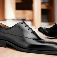 Handmade Men's Black Leather Lace up Dress Shoes - Thumbnail 1