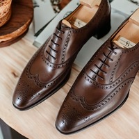 Handmade Brown Leather Lace up Wing tip Office Shoes - Thumbnail 1