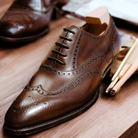 Handmade Brown Leather Lace up Wing tip Office Shoes - Thumbnail 2