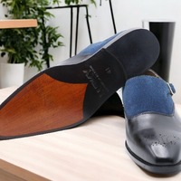 Handmade Men's Two tone Buckle Brogue Toe Monk Dress Shoes - Thumbnail 1