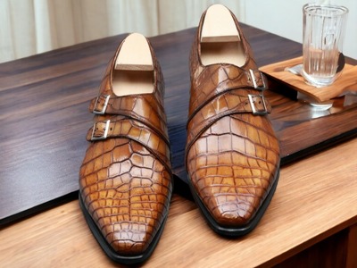 Handmade Men's Alligator Leather Double Buckle Dress Shoes